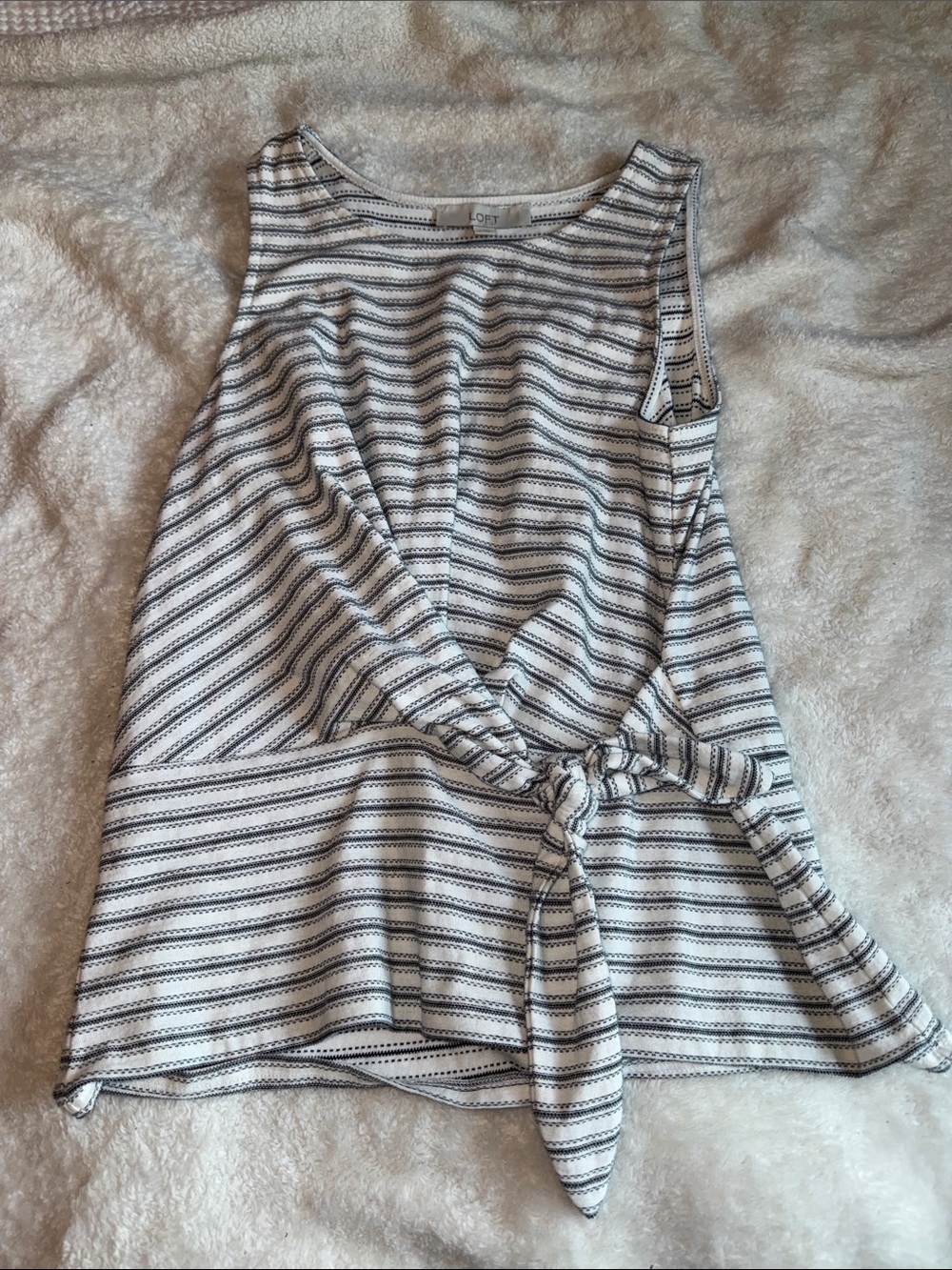 LOFT White & Navy Striped Tie-Front Sleeveless Camisole